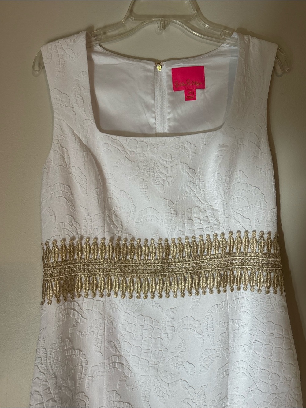Lilly Pulitzer White Sleeveless Square-Neck Mini Dress with Gold Waist Trim - Picture 6 of 7